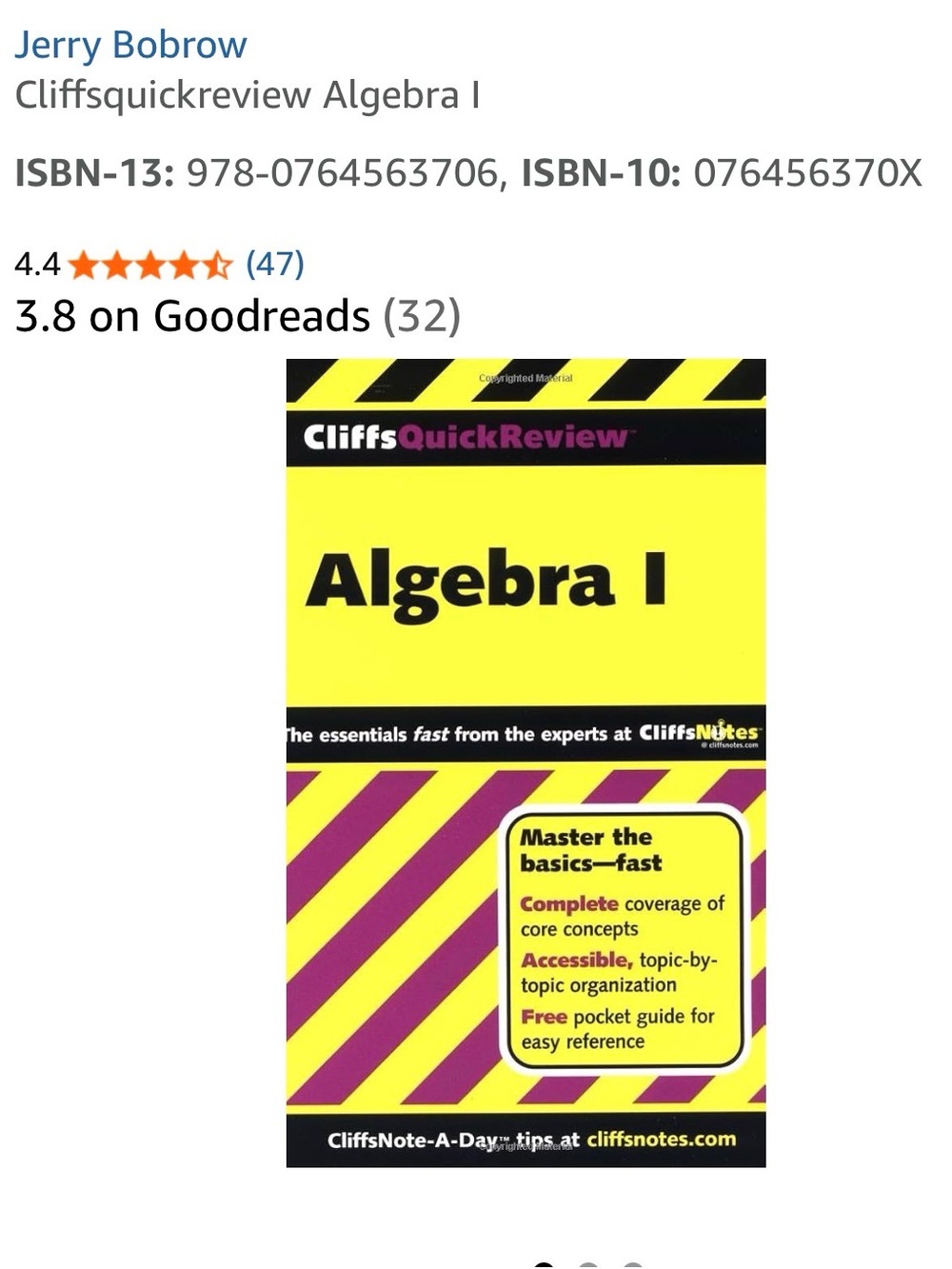 CliffsQuickReview Algebra I Pocket Guide - Yellow & Purple